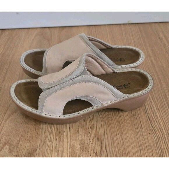 NAOT ROME Slide Wedge Sandal Tan Brown Leather Open Toe Comfort Shoes US 6 EU 37 - Picture 1 of 7